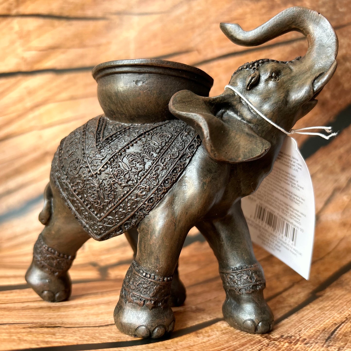 Solid Elephant Wooden Effect  Tealight Holder