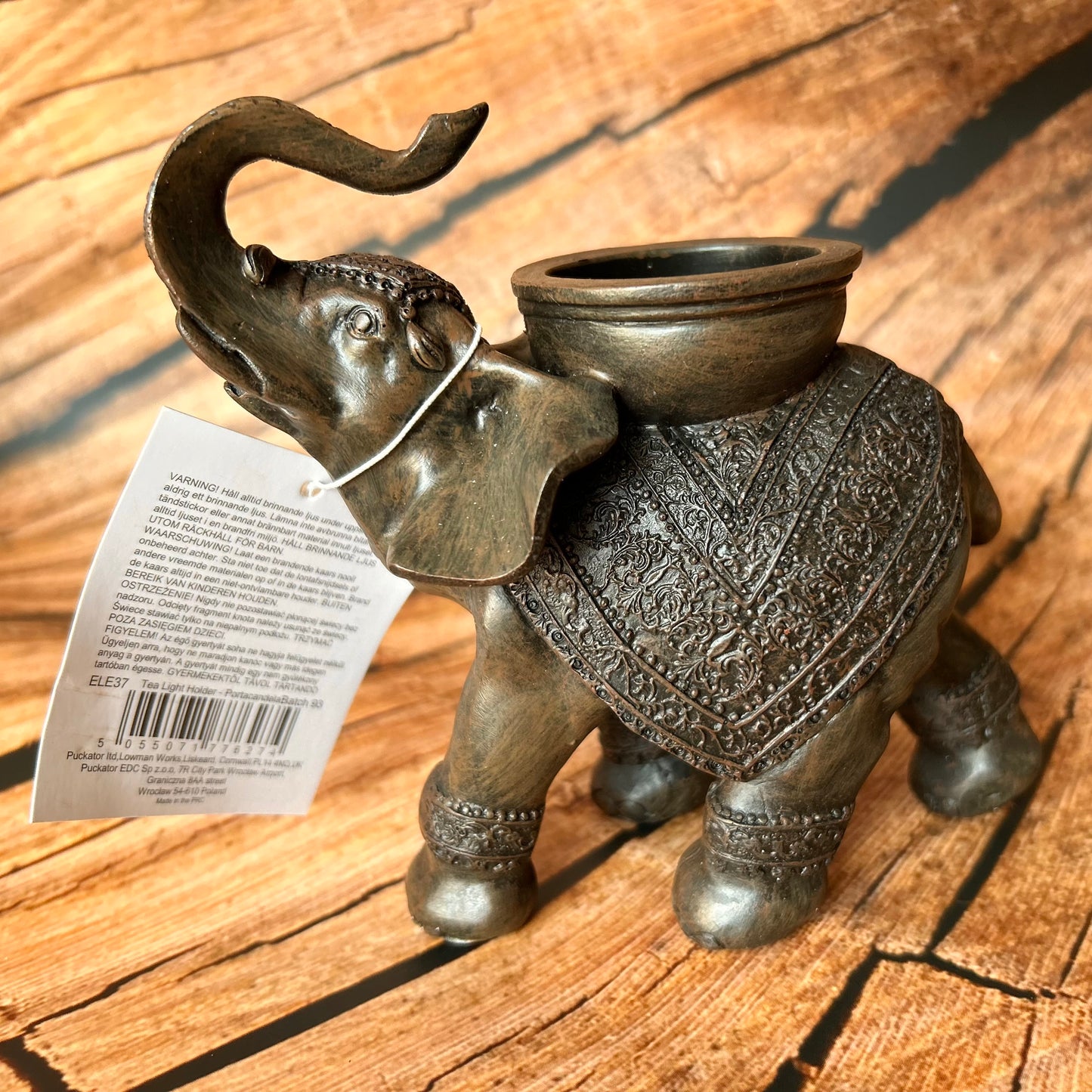 Solid Elephant Wooden Effect  Tealight Holder